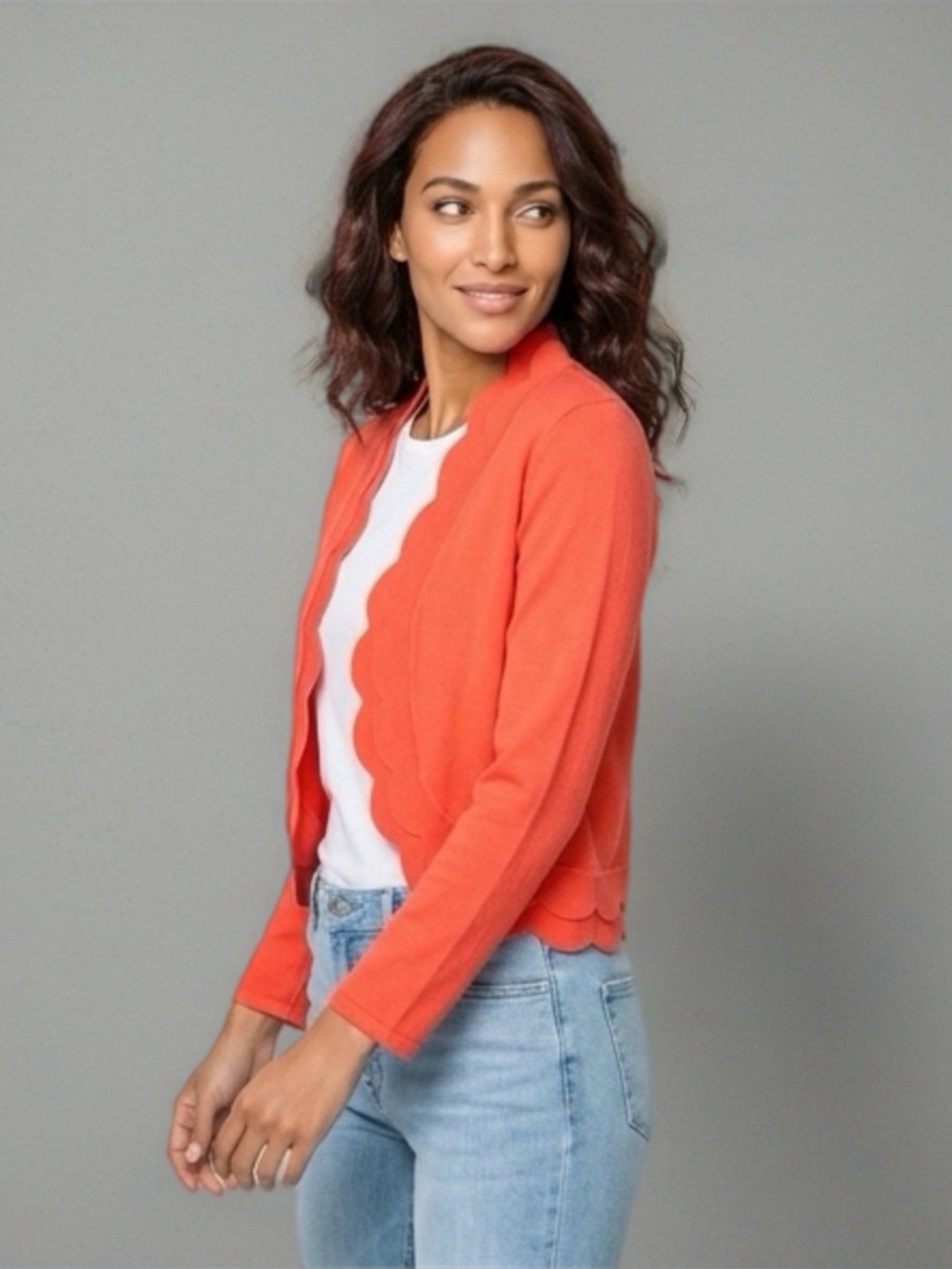 Perceptions‎ - Coral Scalloped Cardigan - Lightweight Cover-Up - Size Large